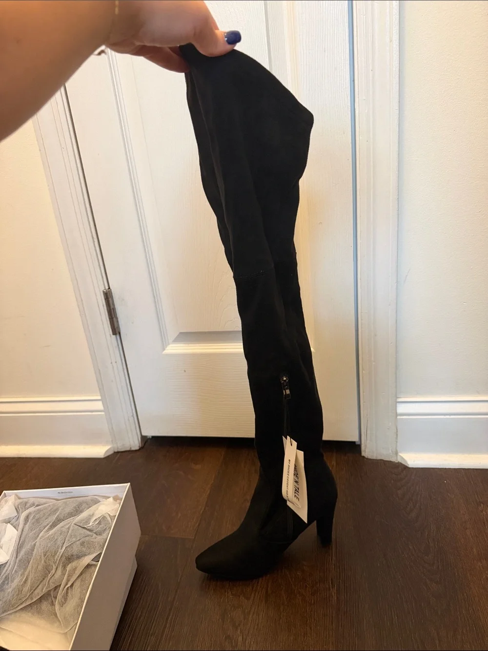 Black Suede Over-the-Knee Pointed Heel Boots